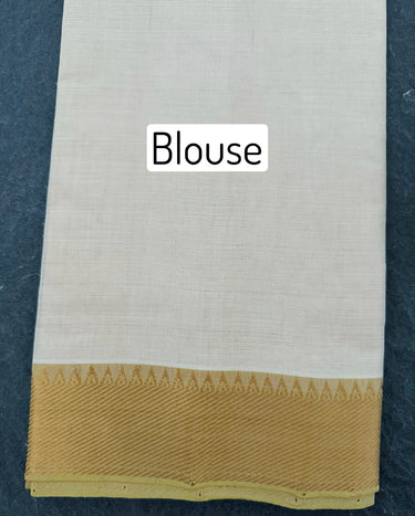 Handwoven Mangalgiri Cotton Saree | Off-White | Gold Zari | Handwoven | Ships from California